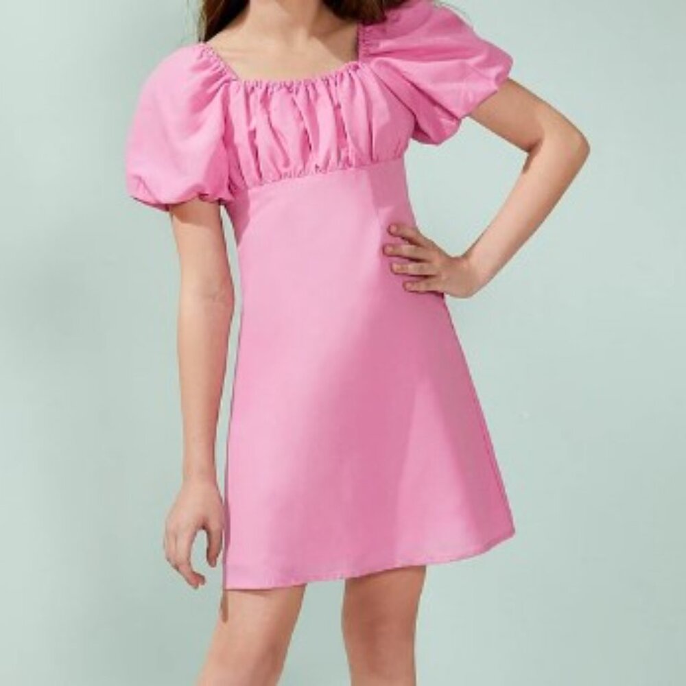Girls Size 14 GB Girls Pink Puff-Sleeve Empire Waist Dress, Like New - Picture 3 of 10